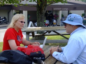 The author (left) interviews AMA Hall of Famer David Hough.